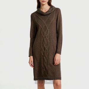 Saint James Wool Blend Cable Knit Cowl Neck Midi Sweater Dress 10